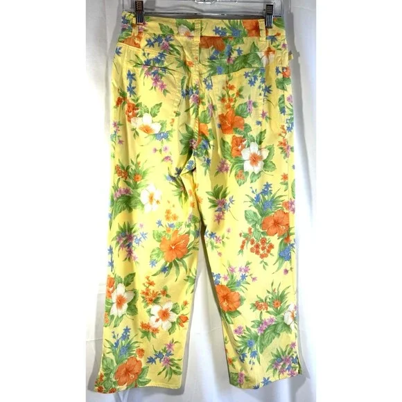 Lauren Ralph Lauren Yellow Floral Cotton Pants Size 6 - Picture 5 of 8